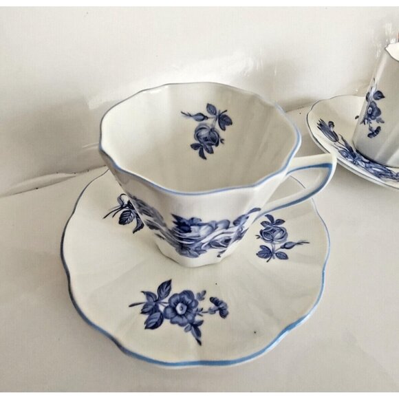 Vintage Rosina England Tea Cup & Saucer Sets (2) Blue Roses - Picture 8 of 14